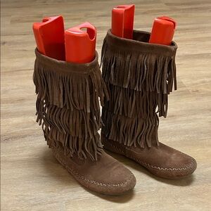 Brown Fringe Suede Boots.  Y2K era.
